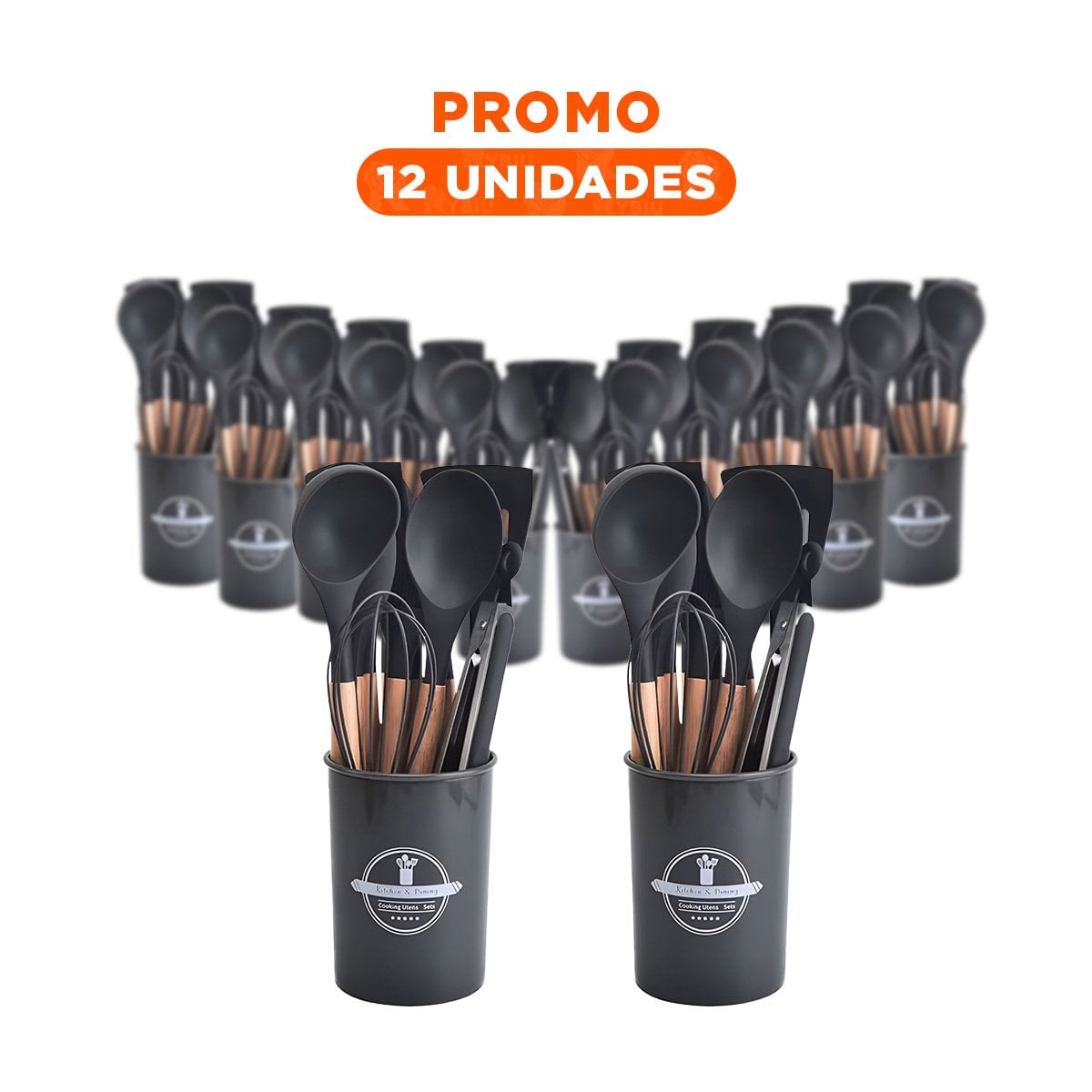 PACK12 KIT DE COCINA UTENSILIOS DE SILICONA NEGRO COLORIDOS Y DURADEROS - 1