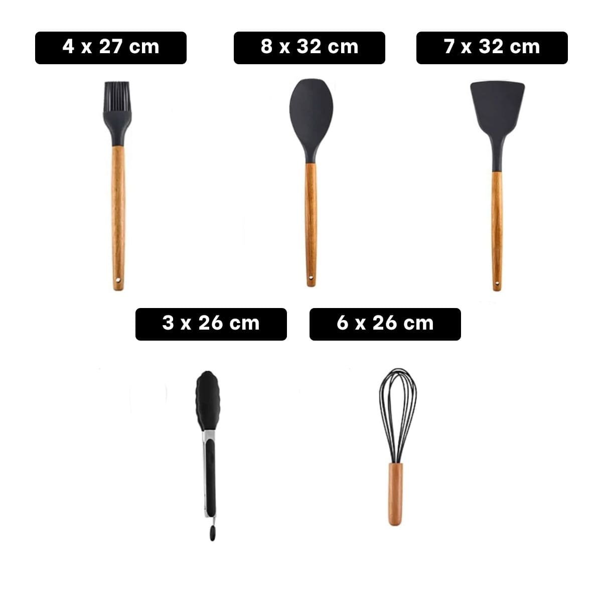 PACK12 KIT DE COCINA UTENSILIOS DE SILICONA NEGRO COLORIDOS Y DURADEROS - 4