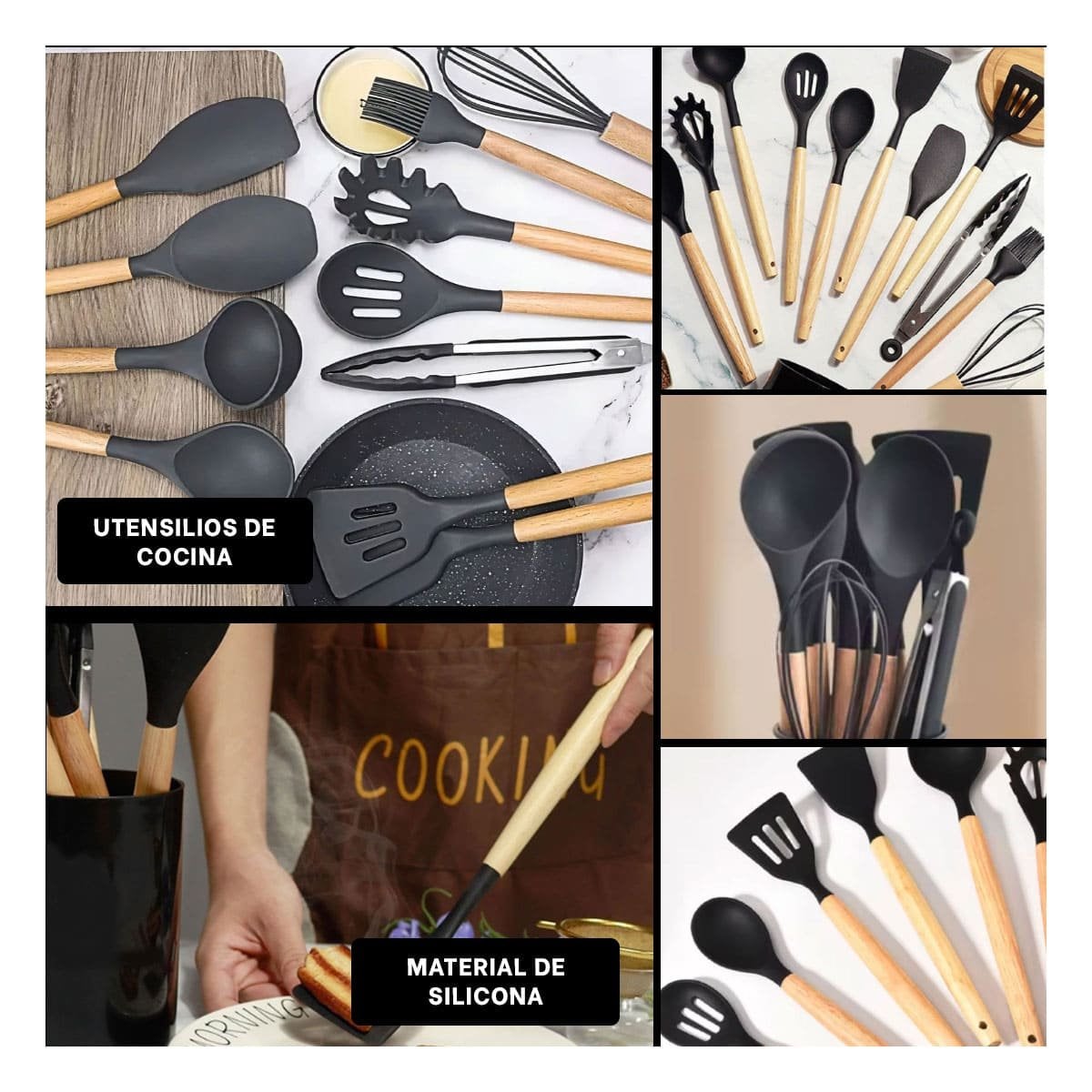 SET PROFESIONAL DE UTENSILIOS DE SILICONA NEGRO PARA REPOSTERIA Y COCINA SEGURA YLIGAS REGALO - 1