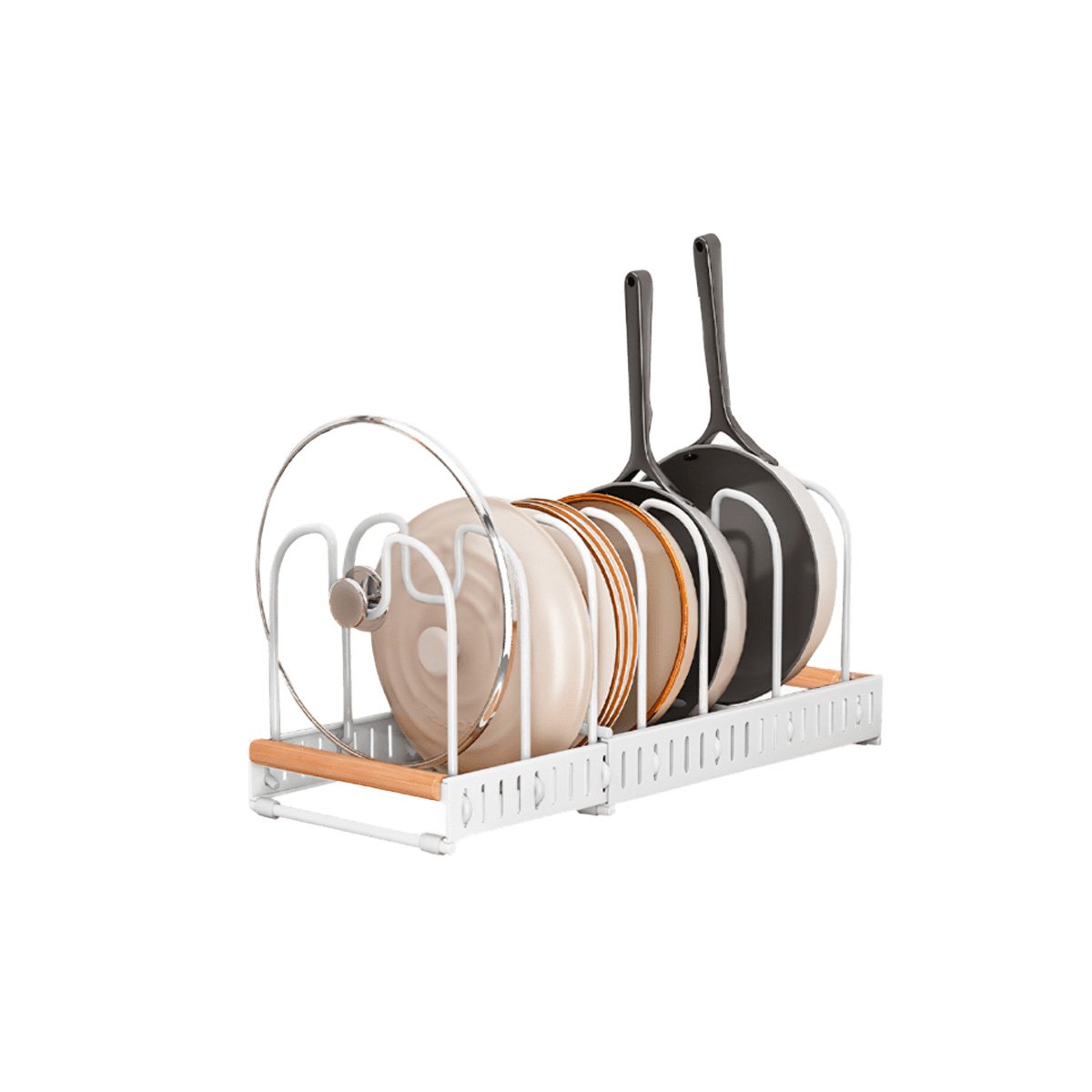 SOPORTE EXPANDIBLE BLANCO BORDE MADERA USO DIARIO Y PREPARACION EN COCINA YREGALO STICKER - 1