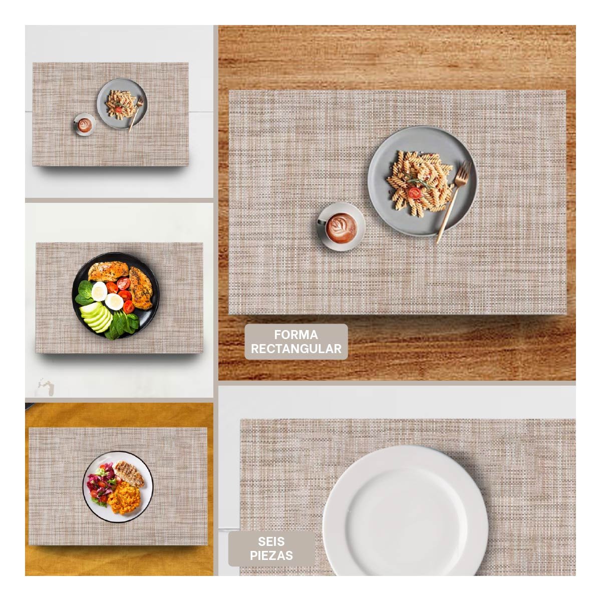 SET INDIVIDUALES DE MESA MOSTAZA JASPEADO 6 PIEZAS SEGURA Y ORGANIZADA EN MESA YPAPEL REGALO - 3