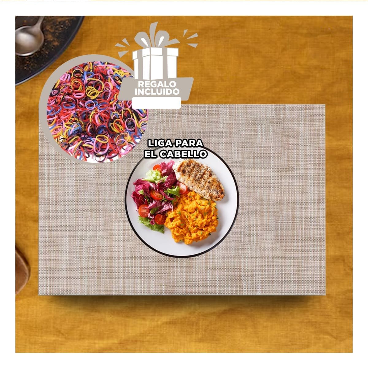 SET INDIVIDUALES DE MESA MOSTAZA JASPEADO 6 PIEZAS PRACTICA Y FACIL DE LIMPIAR YLIGAS REGALO - 2