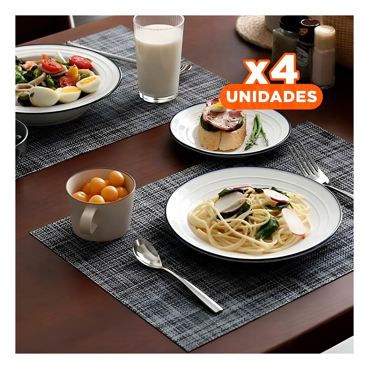 PACK4 PORTA INDIVIDUALES DE MESA PLOMO JASPEADO 6 PIEZAS RESISTENTE Y PRACTICO YREGALO STICKER - 1