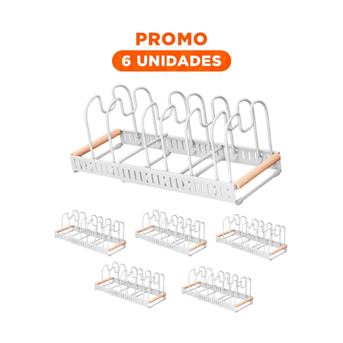 PACK6 ESTANTE PROTECTOR BLANCO BORDE MADERA ORDEN Y PREPARACION FACIL YREGALO STICKER - 1