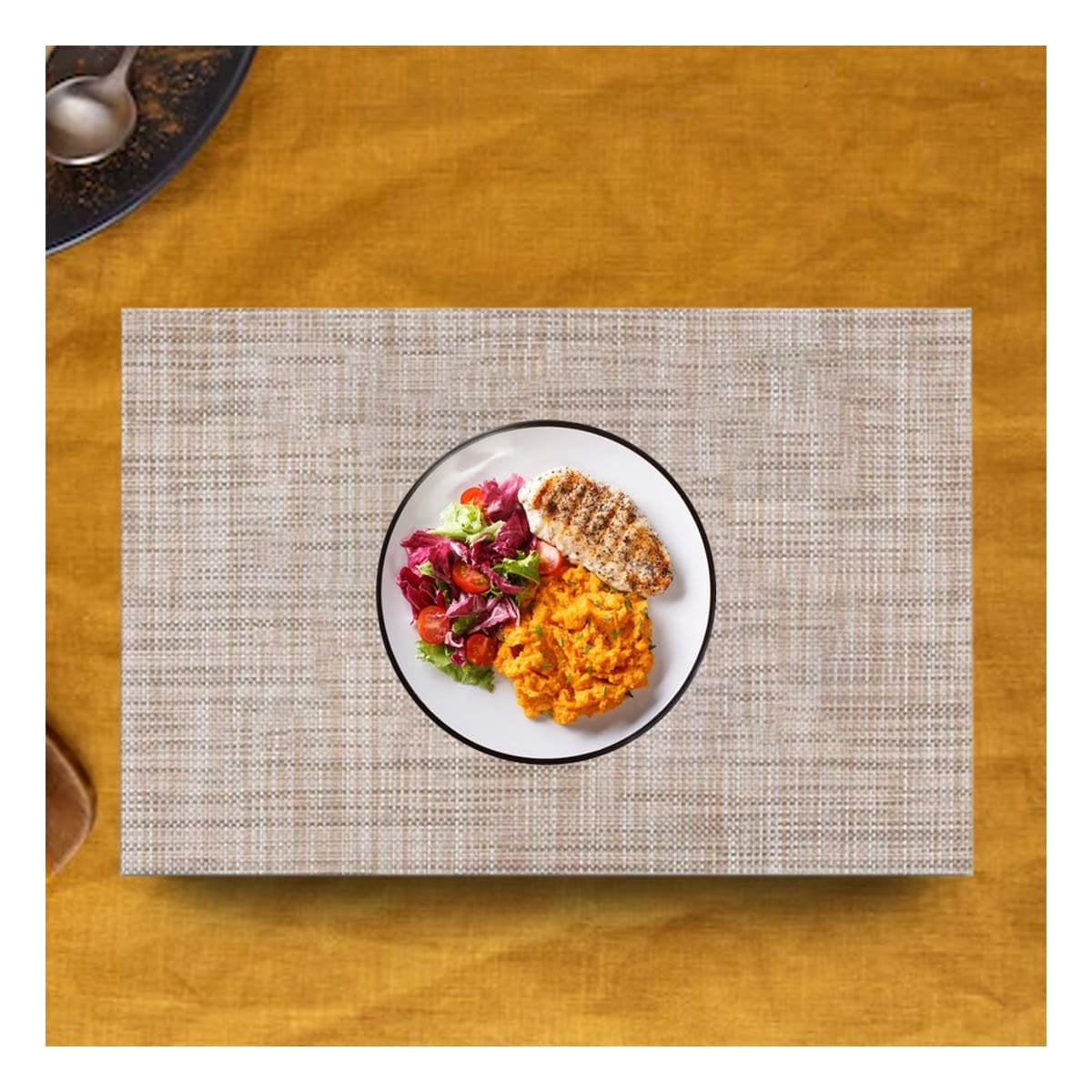 SET INDIVIDUALES DE MESA MOSTAZA JASPEADO 6 PIEZAS ORGANIZADA Y SEGURA YPOST IT - 1