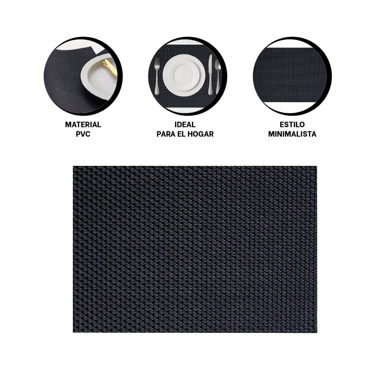 SET INDIVIDUALES DE MESA RECTANGULAR NEGRO 6 PIEZAS ORGANIZADA Y SEGURA YPOST IT - 5