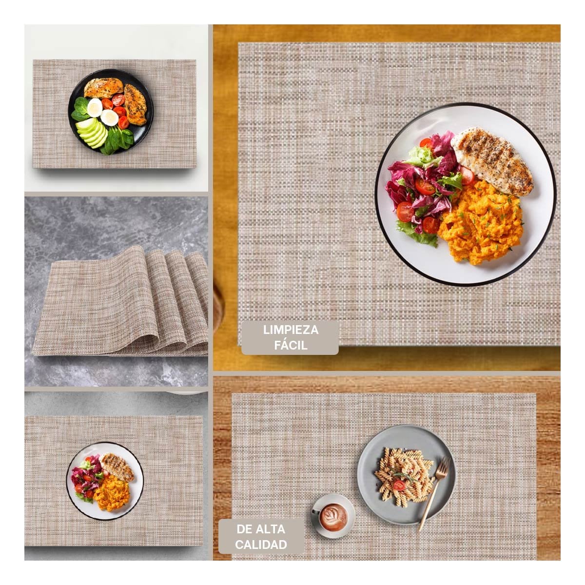PACK2 KIT DE MESA INDIVIDUALES MOSTAZA JASPEADO 6 PIEZAS FACIL DE LIMPIAR YPAPEL REGALO - 3