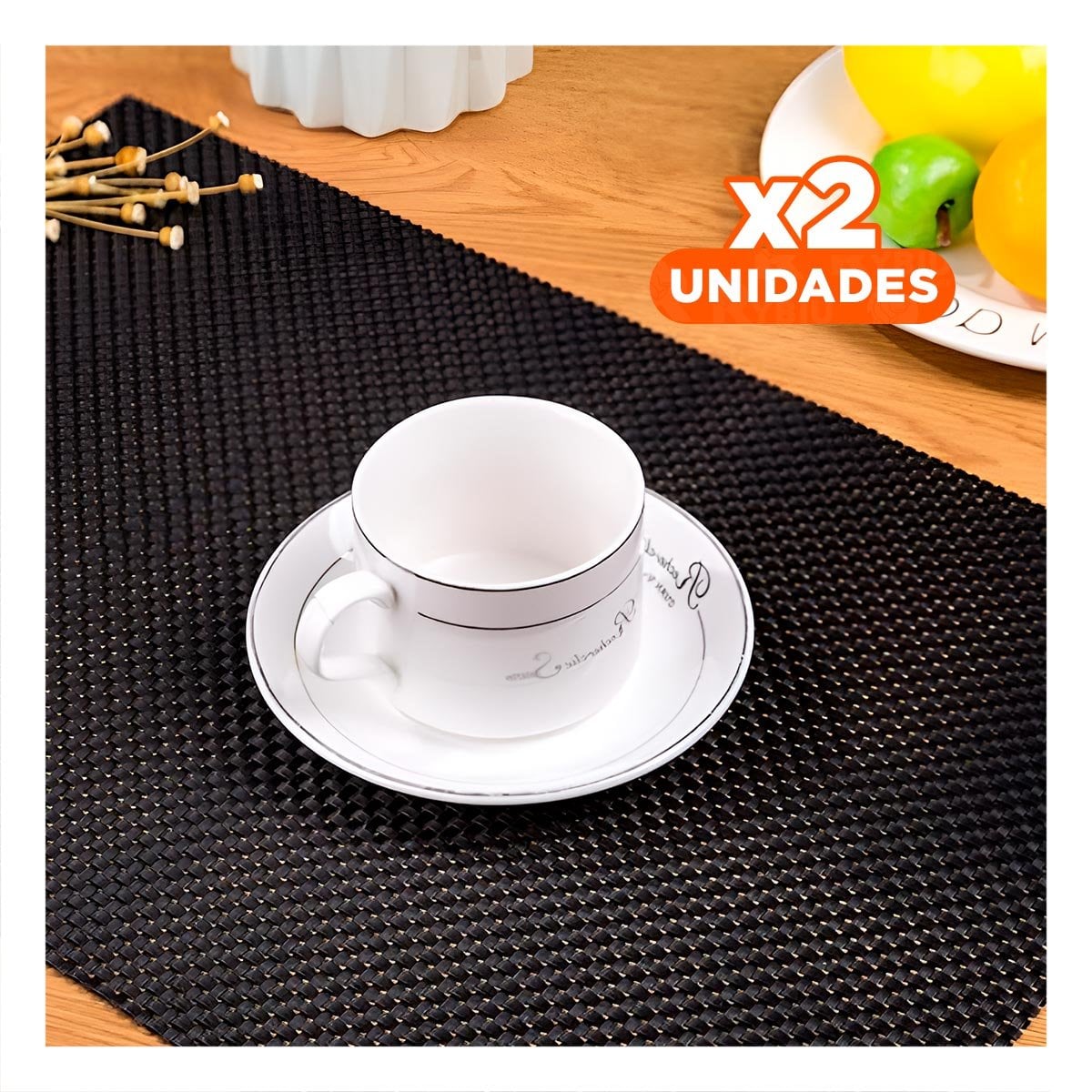 PACK2 KIT DE MESA INDIVIDUALES RECTANGULARES NEGRO 6 PIEZAS RESISTENTE Y SEGURA - 1