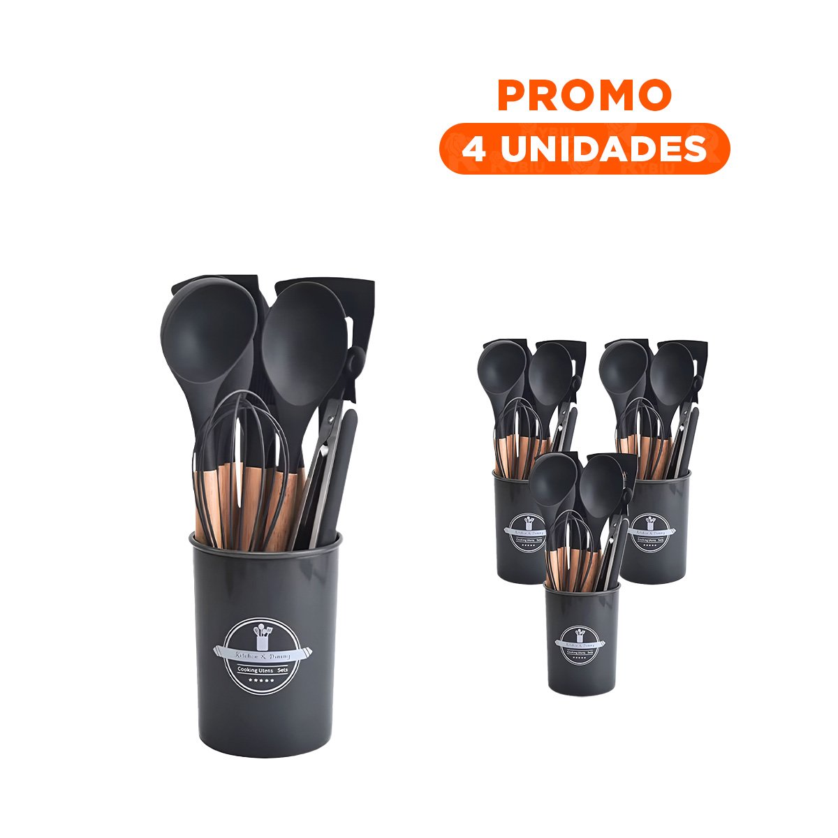 PACK4 HERRAMIENTAS DE COCINA UTENSILIOS DE SILICONA NEGRO COLOR NEGRO Y RESISTENTES - 1