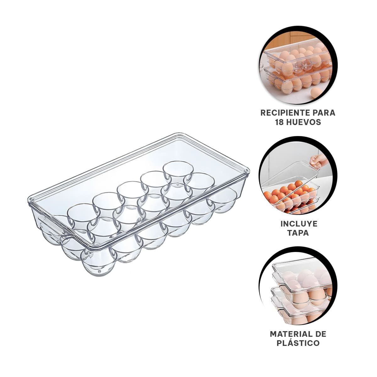 ORGANIZADOR TRANSPARENTE PARA 18 HUEVOS ANTIIMPACTO Y SEGURO PARA REFRIGERADOR YPOST IT - 5