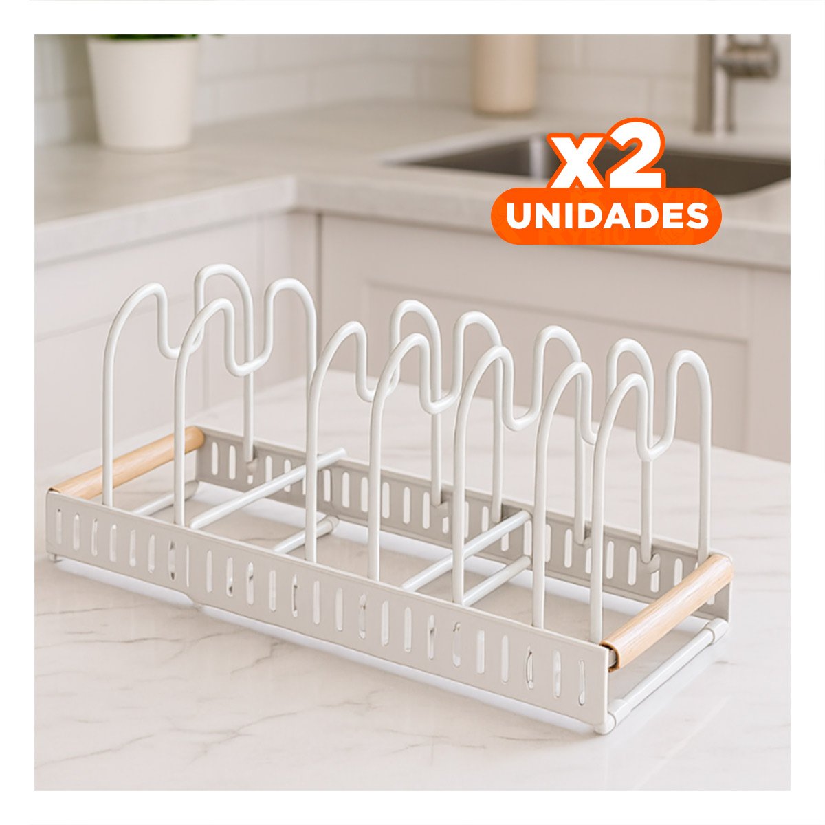 PACK2 BASE EXPANDIBLE BLANCO BORDE MADERA PREPARACION Y ORDEN FACIL EN COCINA - 1