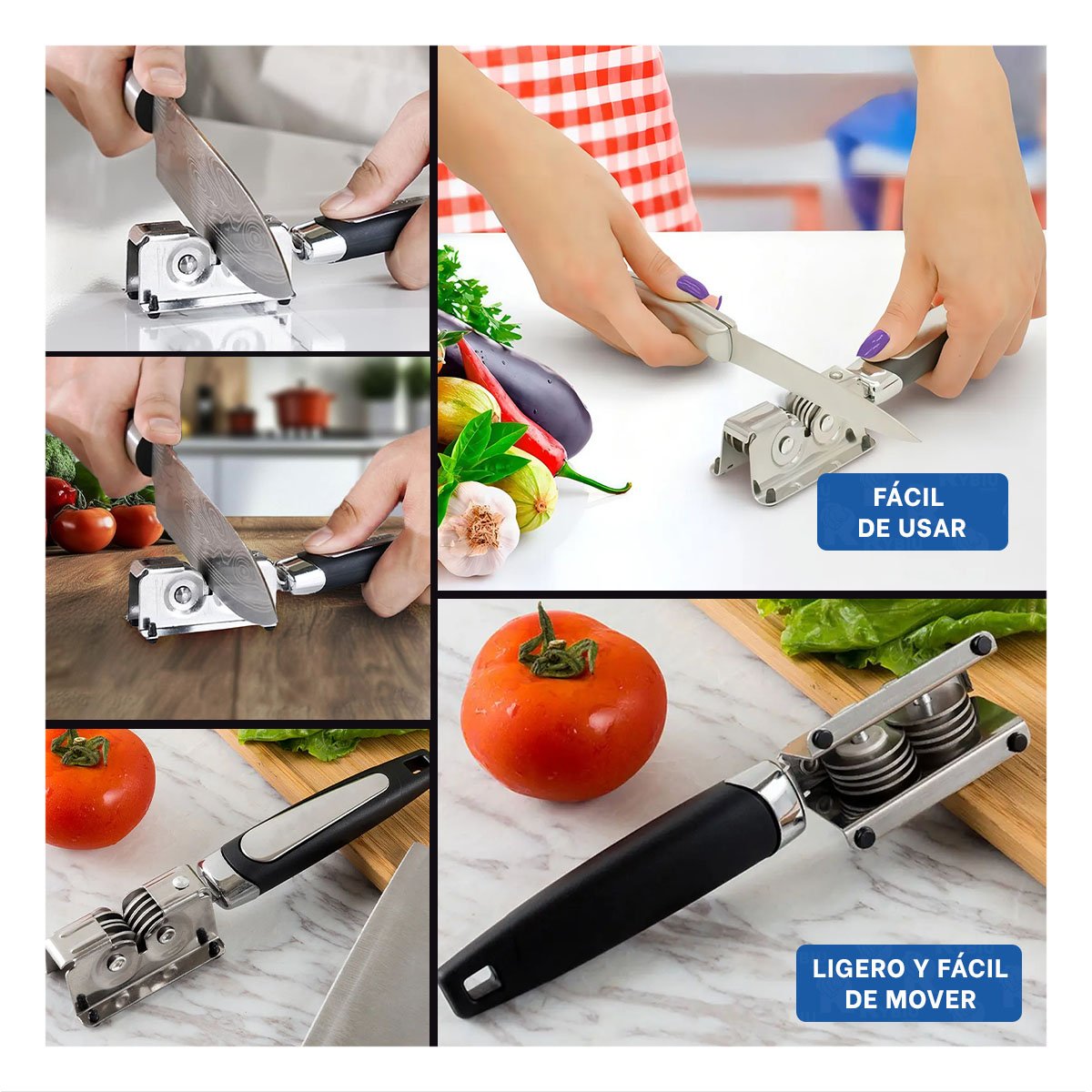 HERRAMIENTA AFILADORA DE CUCHILLO CON MANGO PLATEADO Y NEGRO PARA COCINA DIARIA YPAPEL REGALO - 3