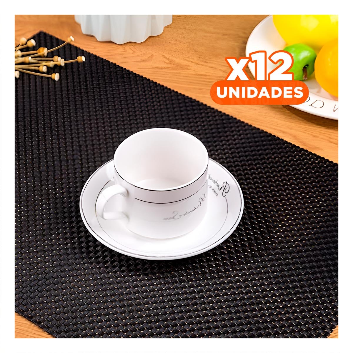 PACK12 BANDEJA DE MESA INDIVIDUALES RECTANGULARES NEGRO 6 PIEZAS SEGURA YREGALO STICKER - 1