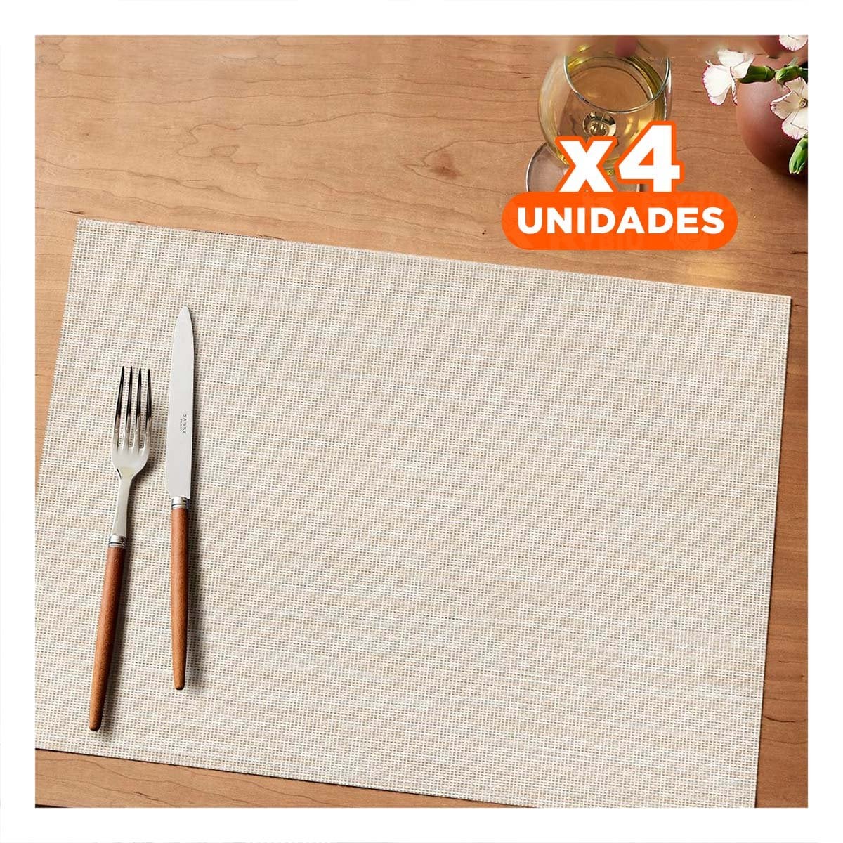 PACK4 PORTA INDIVIDUALES DE MESA BEIGE 6 PIEZAS RESISTENTE Y PRACTICO YREGALO STICKER - 1
