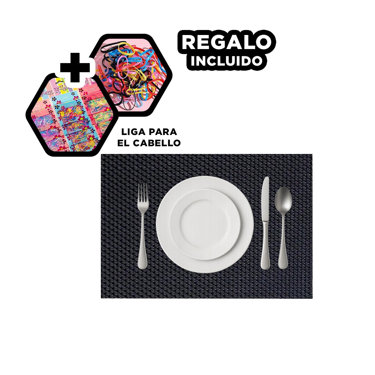 SET INDIVIDUALES DE MESA RECTANGULAR NEGRO 6 PIEZAS PRACTICA Y FACIL DE LIMPIAR YLIGAS REGALO - 2
