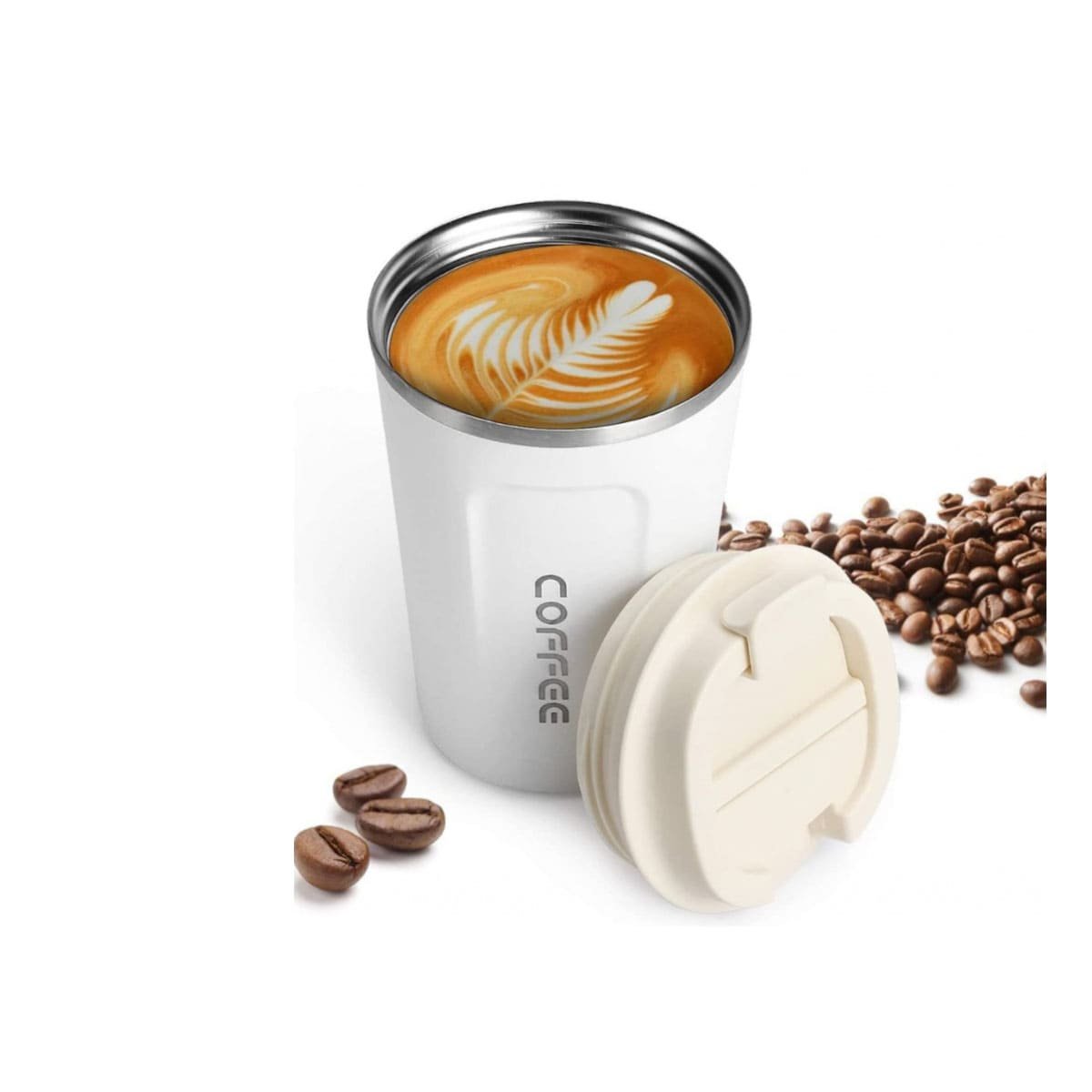 TAZA TERMICA DIGITAL 510ML BLANCO CON VISOR FRONTAL ELEGANTE Y FUNCIONAL YREGALO STICKER - 1