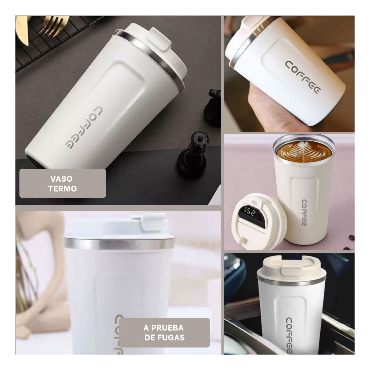 VASO TERMICO DIGITAL 510ML BLANCO CON PANTALLA MODERNA PARA USO DIARIO - 2