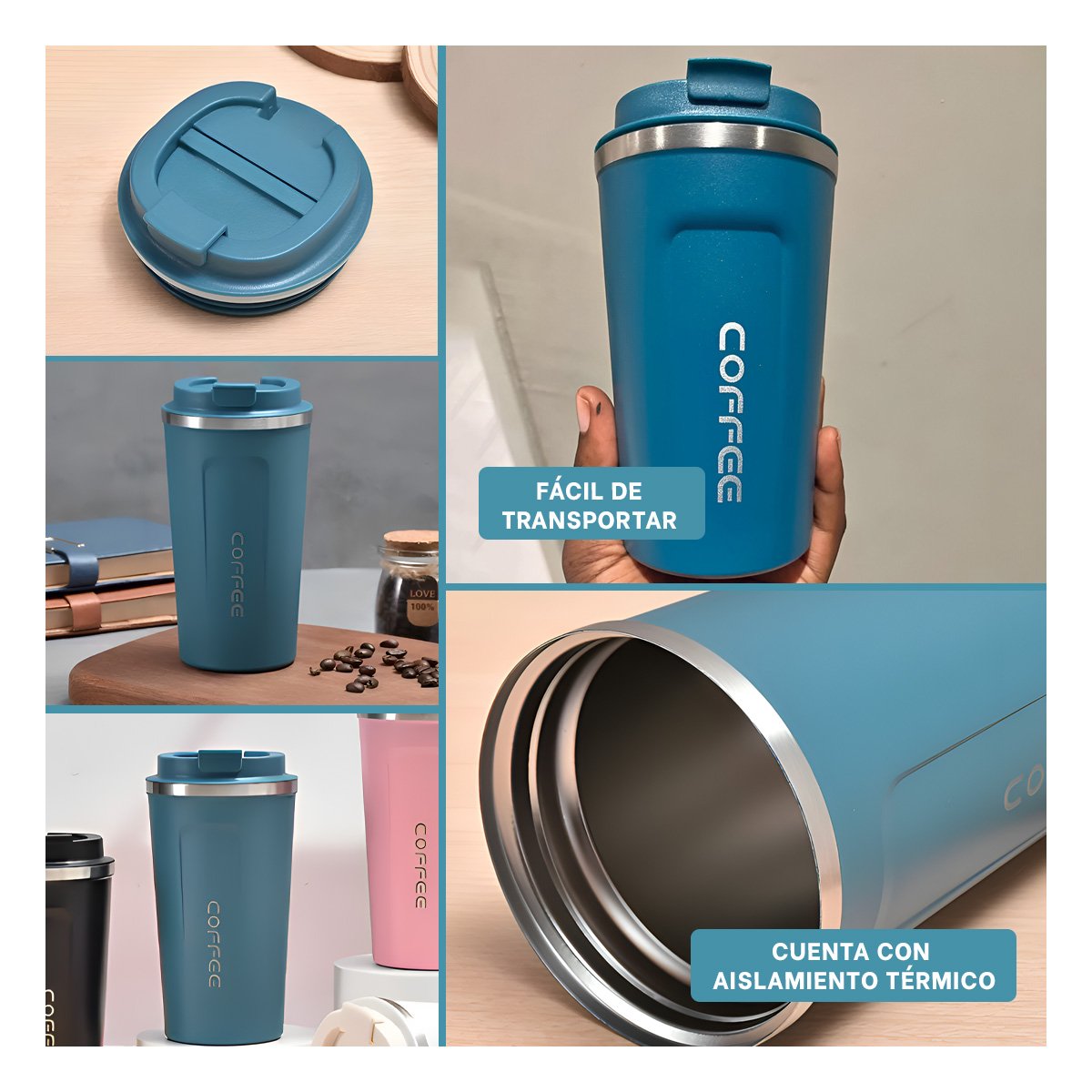PACK2 TERMO INTELIGENTE 510ML AZUL PETROLEO CON TAPA HERMETICA YPAPEL REGALO - 3