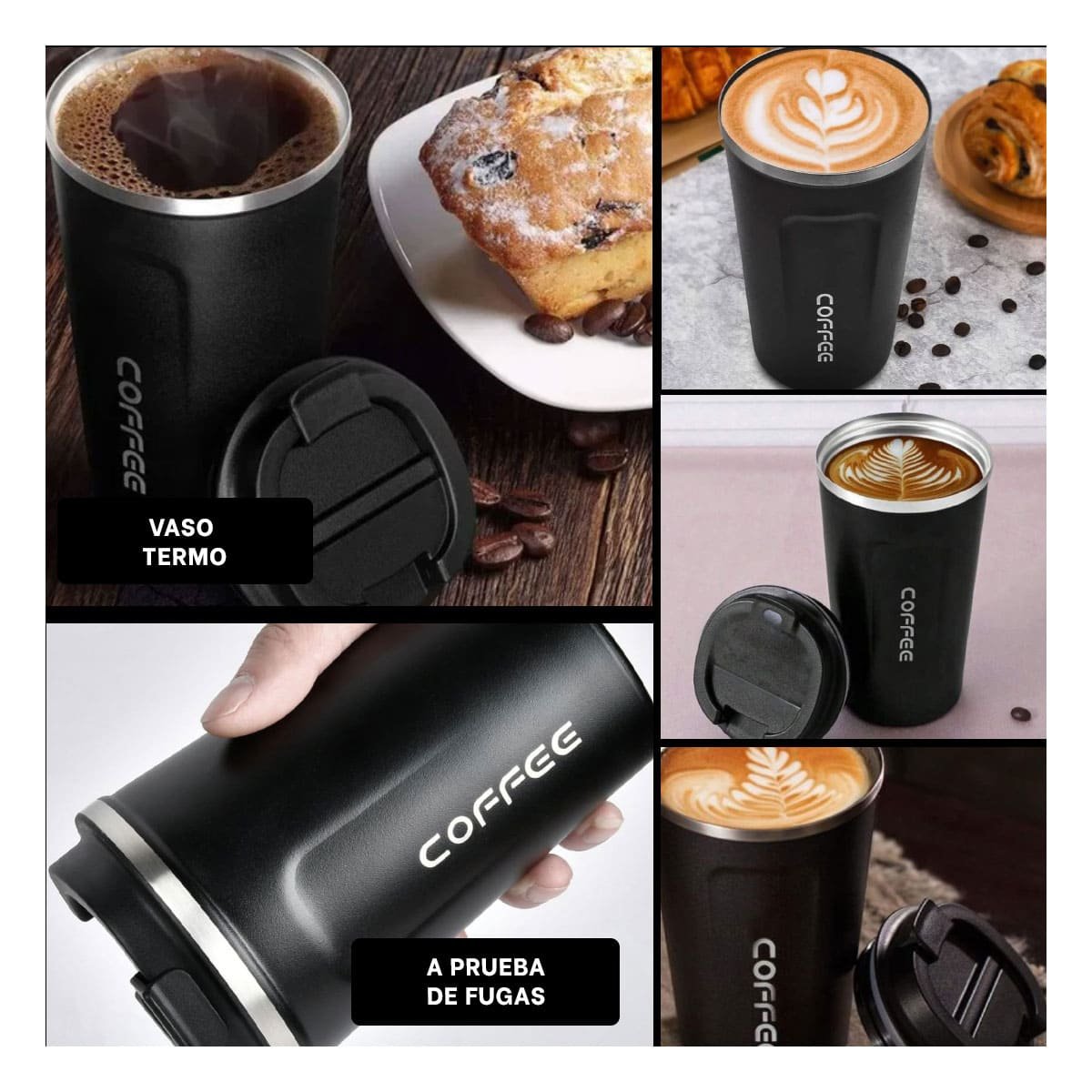 VASO TERMICO DIGITAL 510ML NEGRO CON PANTALLA VISIBLE PARA CAFE O INFUSION - 2