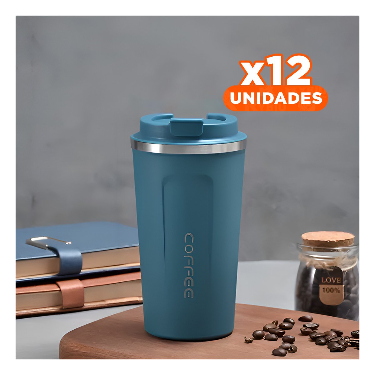 PACK12 VASO DE USO DIARIO DIGITAL 510ML AZUL PETROLEO CON TAPA AJUSTABLE YPAPEL REGALO - 1
