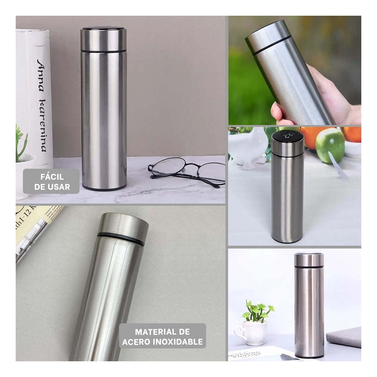 RECIPIENTE TERMICO DIGITAL 500 ML PLATEADO CON FILTRO INTERIOR YLIGAS REGALO - 1