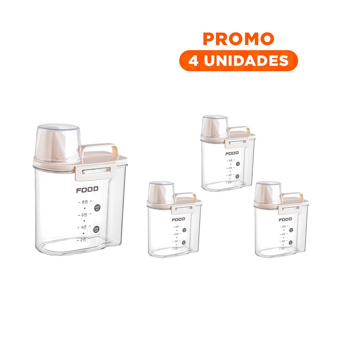 PACK4 JARRA PLASTICA CON BOQUILLA TAPA Y ASA DE 1L COLOR CREMA RESISTENTE Y FUNCIONAL - 1