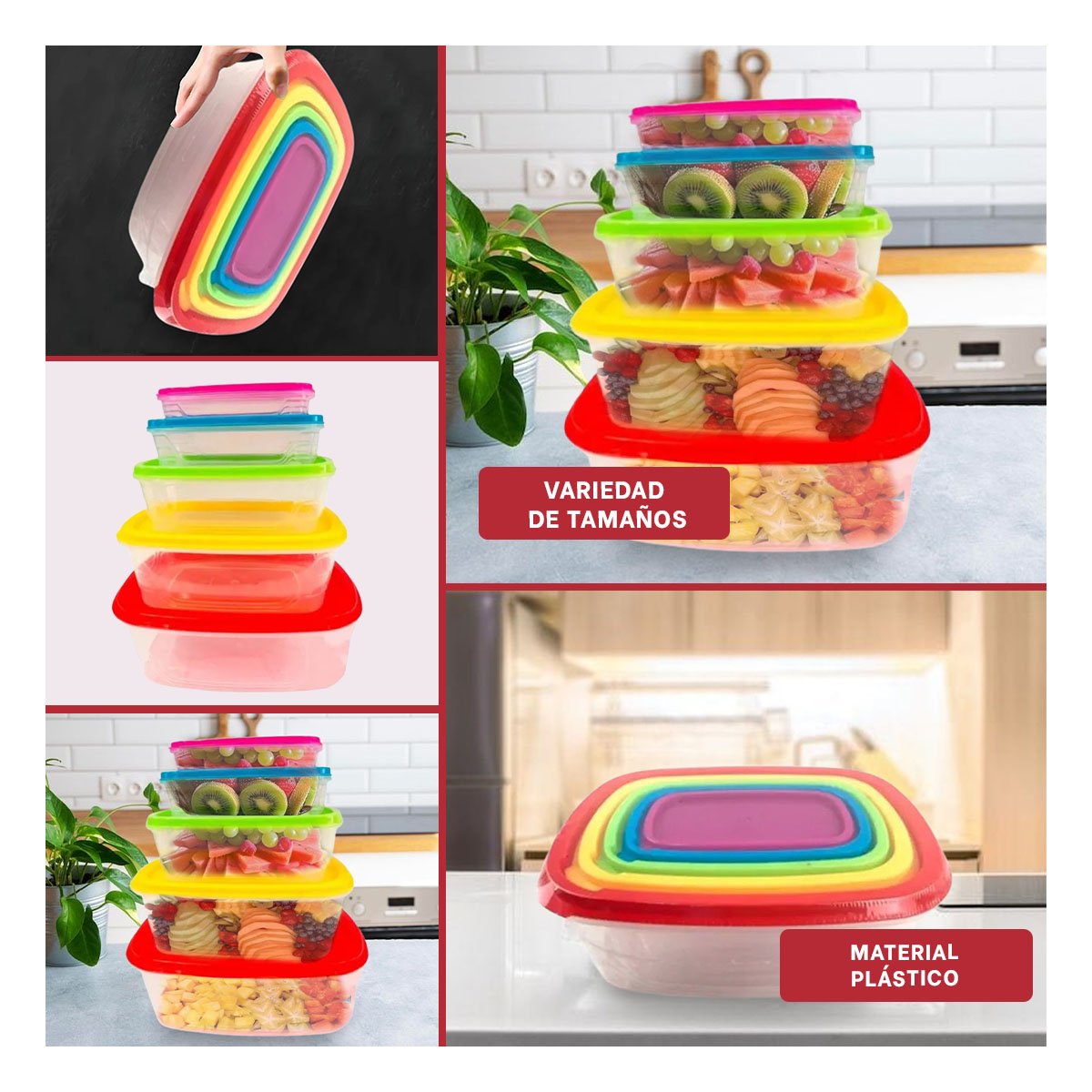 HERMETICO RECTANGULAR 5 PIEZAS MULTICOLOR CON CAPACIDADES DIVERSAS FUNCIONAL YPOST IT - 2