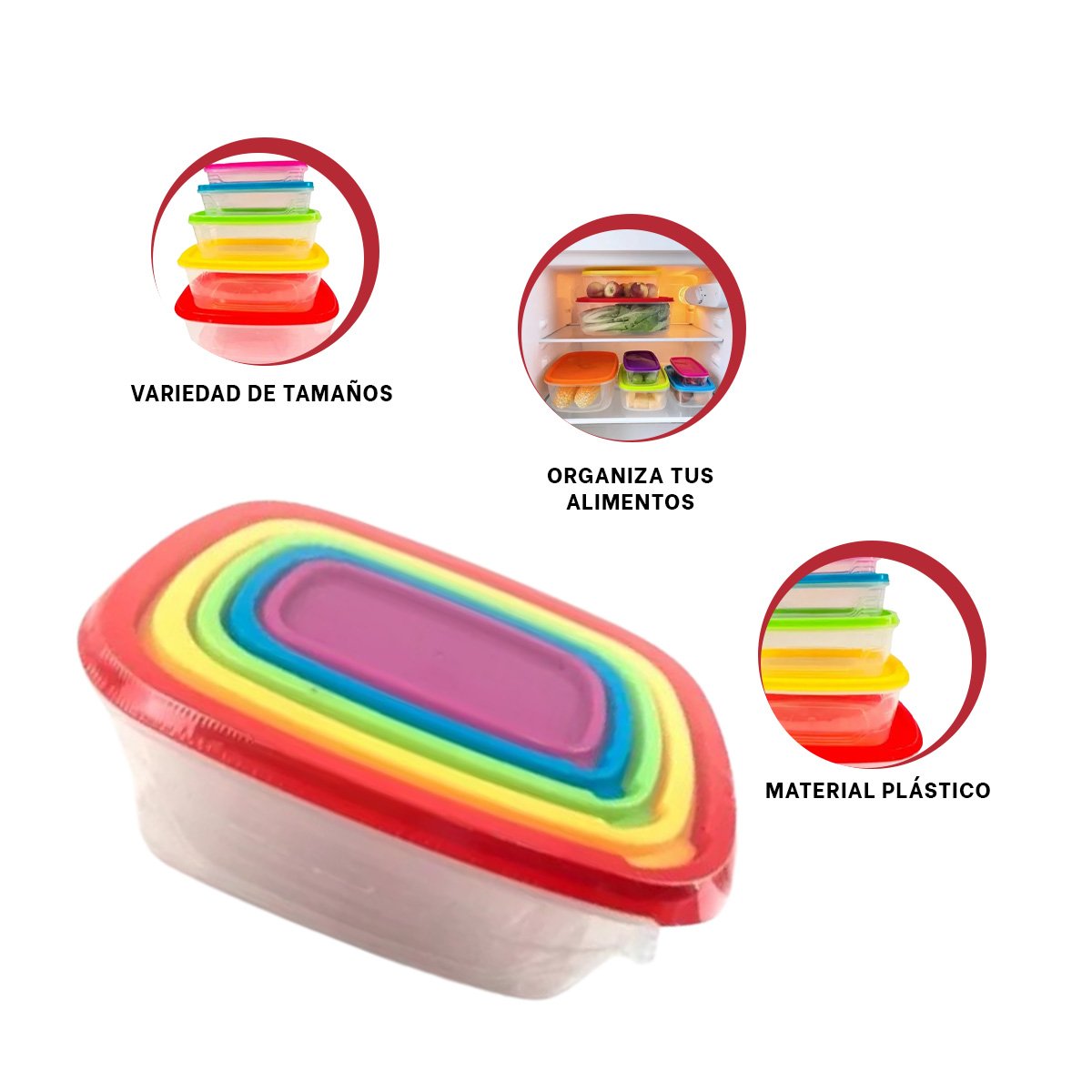 HERMETICO RECTANGULAR 5 PIEZAS MULTICOLOR CON CAPACIDADES DIVERSAS FUNCIONAL YPOST IT - 5