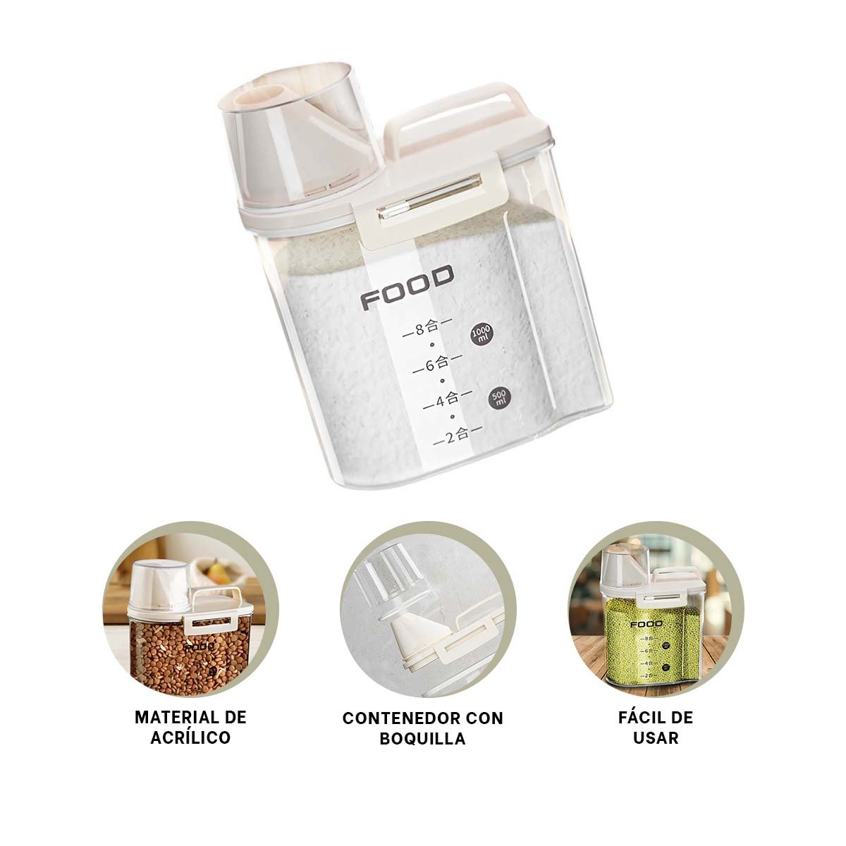 ENVASE CON BOQUILLA TAPA Y ASA DE 1L EN COLOR CREMA PARA USO DIARIO YPAPEL REGALO - 5