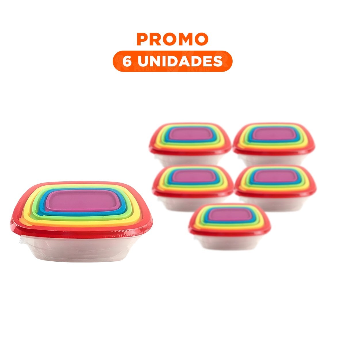 PACK6 CONTENEDOR DE COCINA RECTANGULAR 5 PIEZAS MULTICOLOR RESISTENTE YREGALO STICKER - 1