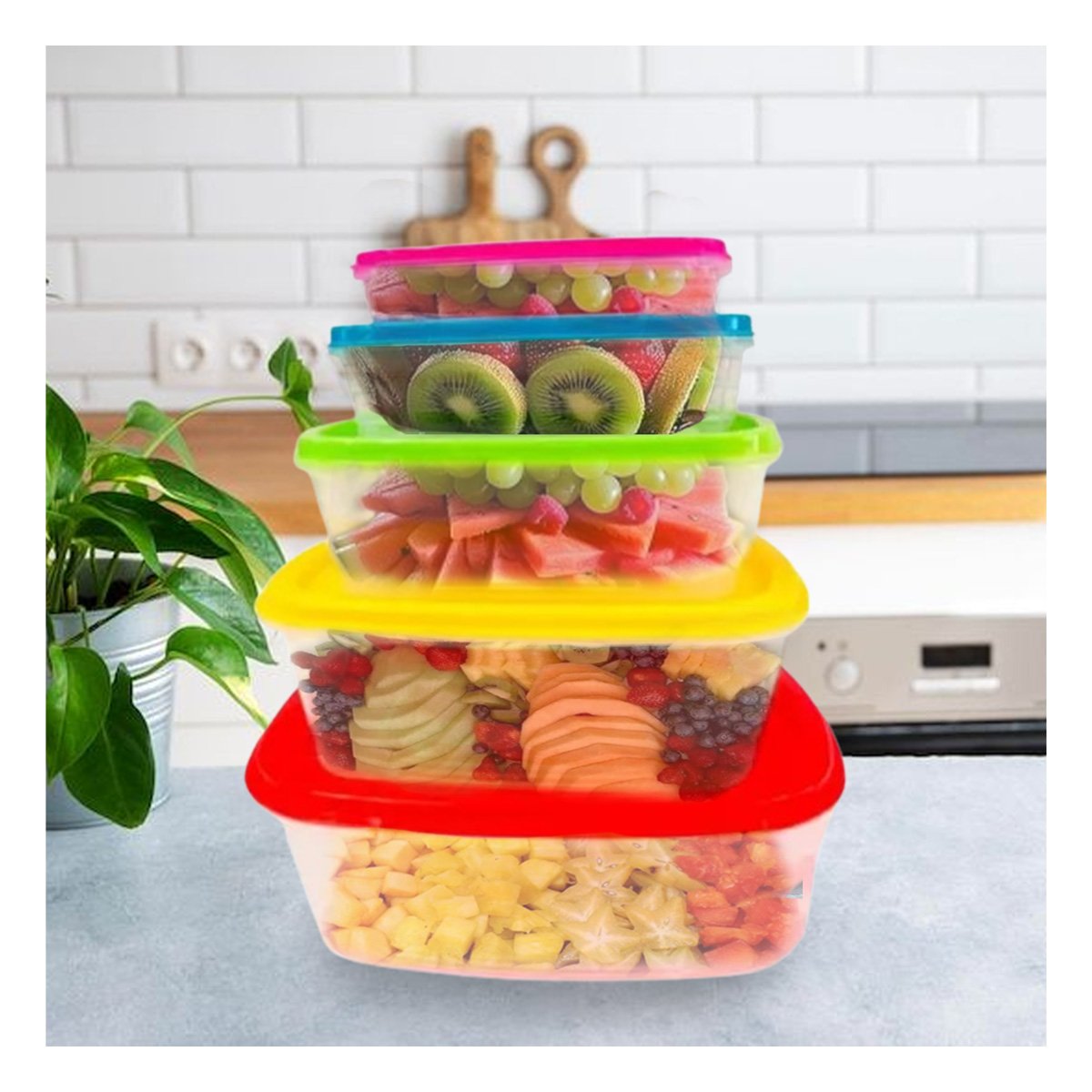 PACK4 TAPER DE COCINA RECTANGULAR 5 PIEZAS MULTICOLOR CON CAPACIDADES VARIADAS YREGALO STICKER - 5