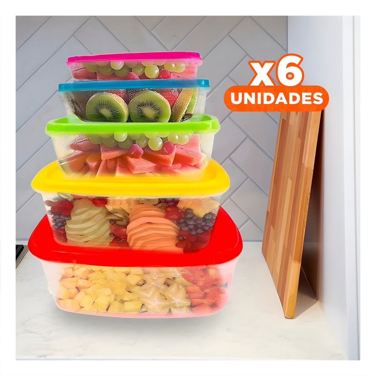 PACK6 RECIPIENTE DE COCINA RECTANGULAR 5 PIEZAS MULTICOLOR PARA ALMACENAJE - 1