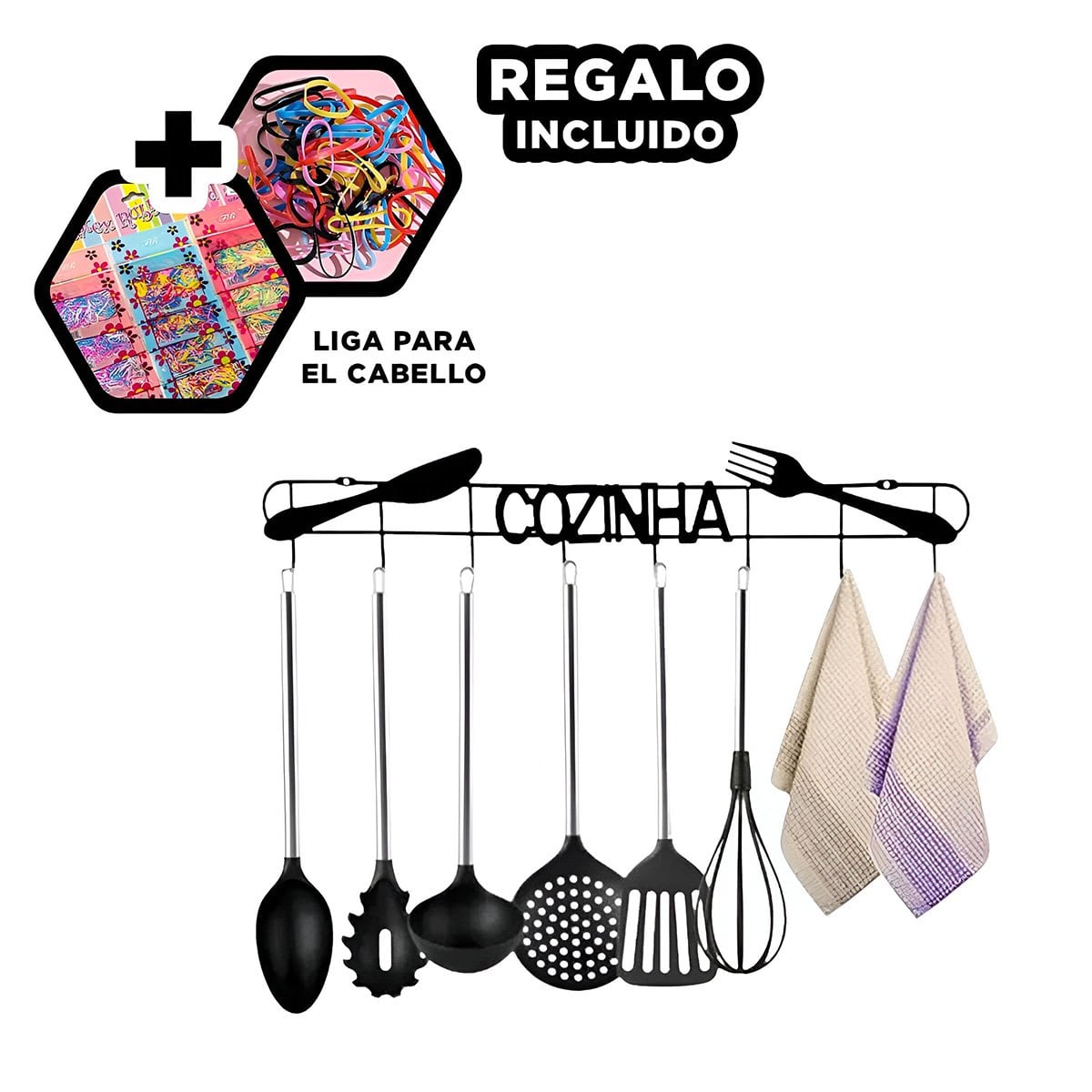 PERCHERO DE COCINA NEGRO CON INSTALACION EN PARED Y GANCHOS FUNCIONALES YLIGAS REGALO - 2