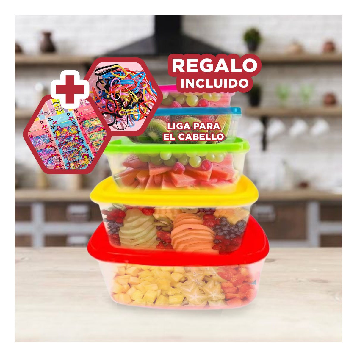CONTENEDOR RECTANGULAR 5 PIEZAS MULTICOLOR CON FORMATOS DIFERENTES PRACTICOS YLIGAS REGALO - 2