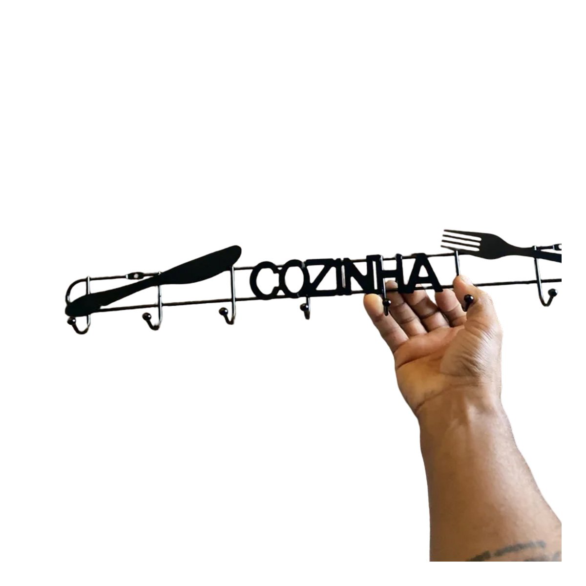 SOPORTE DE PARED NEGRO CON GANCHOS PARA COLGAR UTENSILIOS DE COCINA YREGALO STICKER - 1