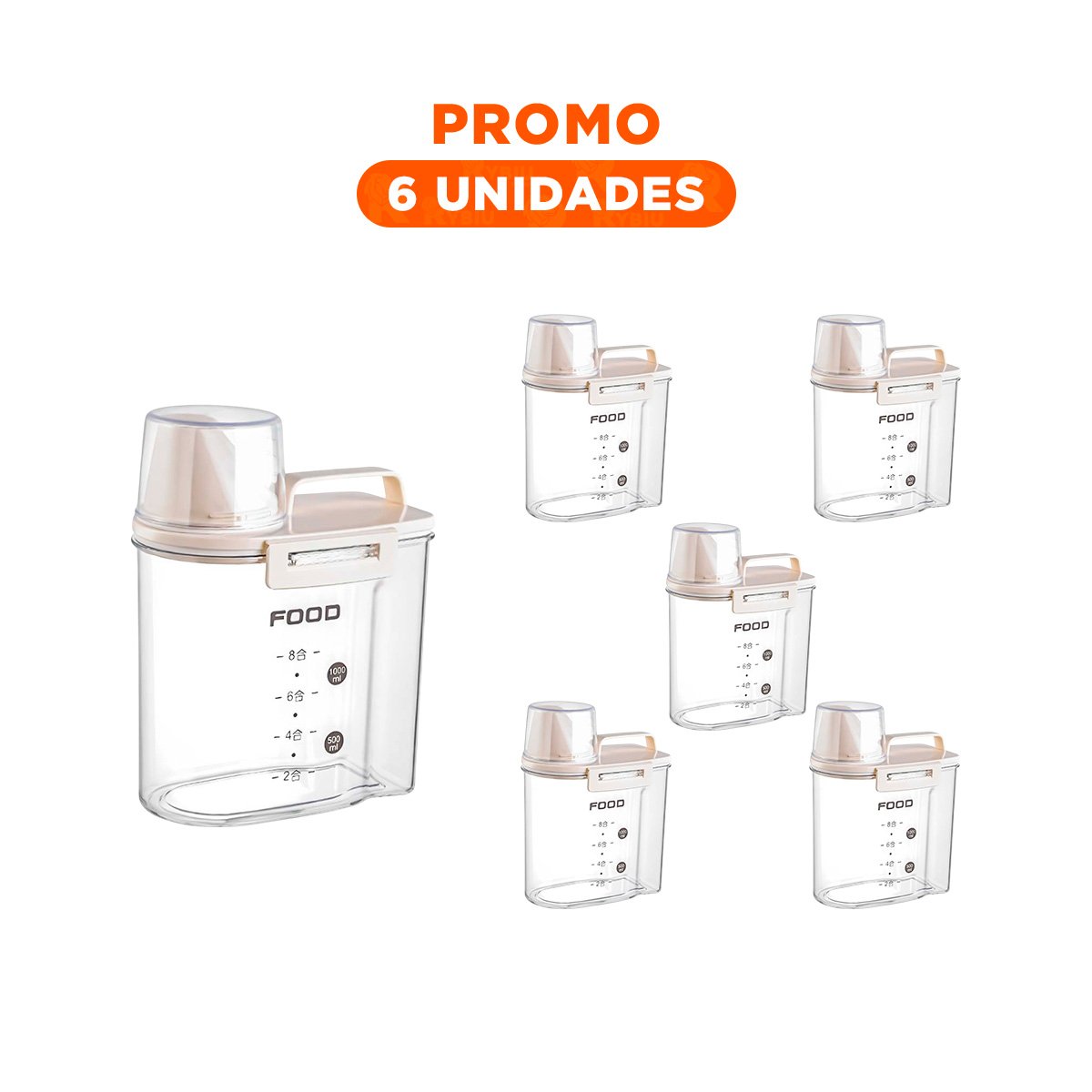 PACK6 UTENSILIO DE COCINA CON BOQUILLA TAPA Y ASA DE 1L EN COLOR CREMA YREGALO STICKER - 1