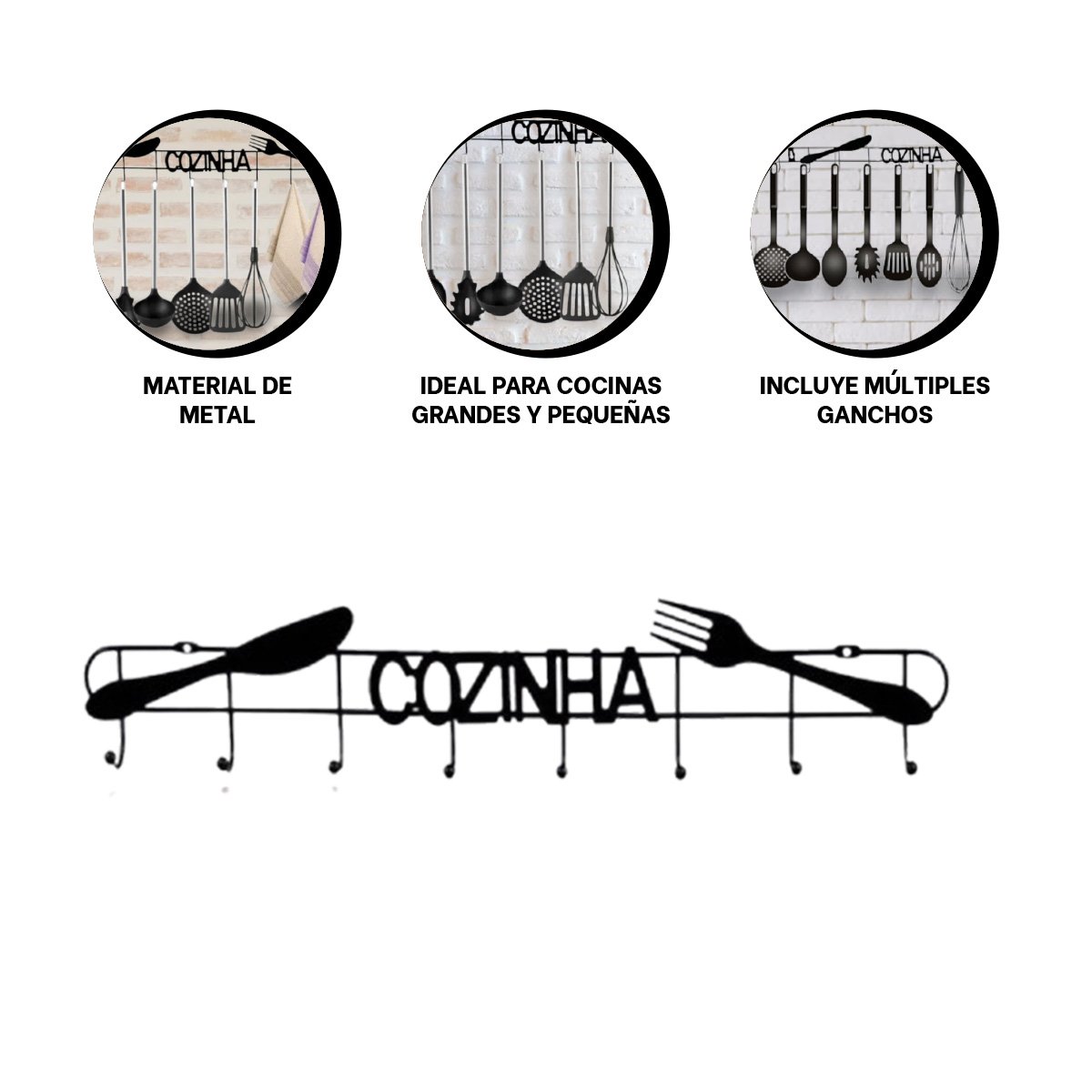 ORGANIZADOR DE COCINA NEGRO DE PARED CON GANCHOS RESISTENTES YPOST IT - 5