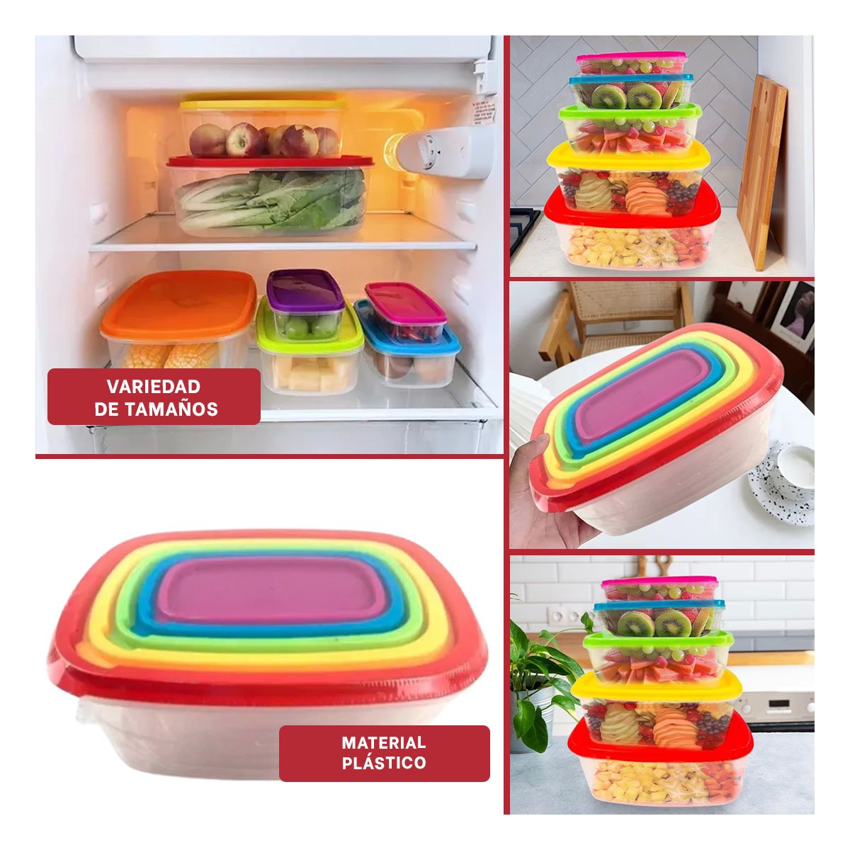 PACK6 ENVASE DE COCINA RECTANGULAR 5 PIEZAS MULTICOLOR FACIL DE USAR YPAPEL REGALO - 3