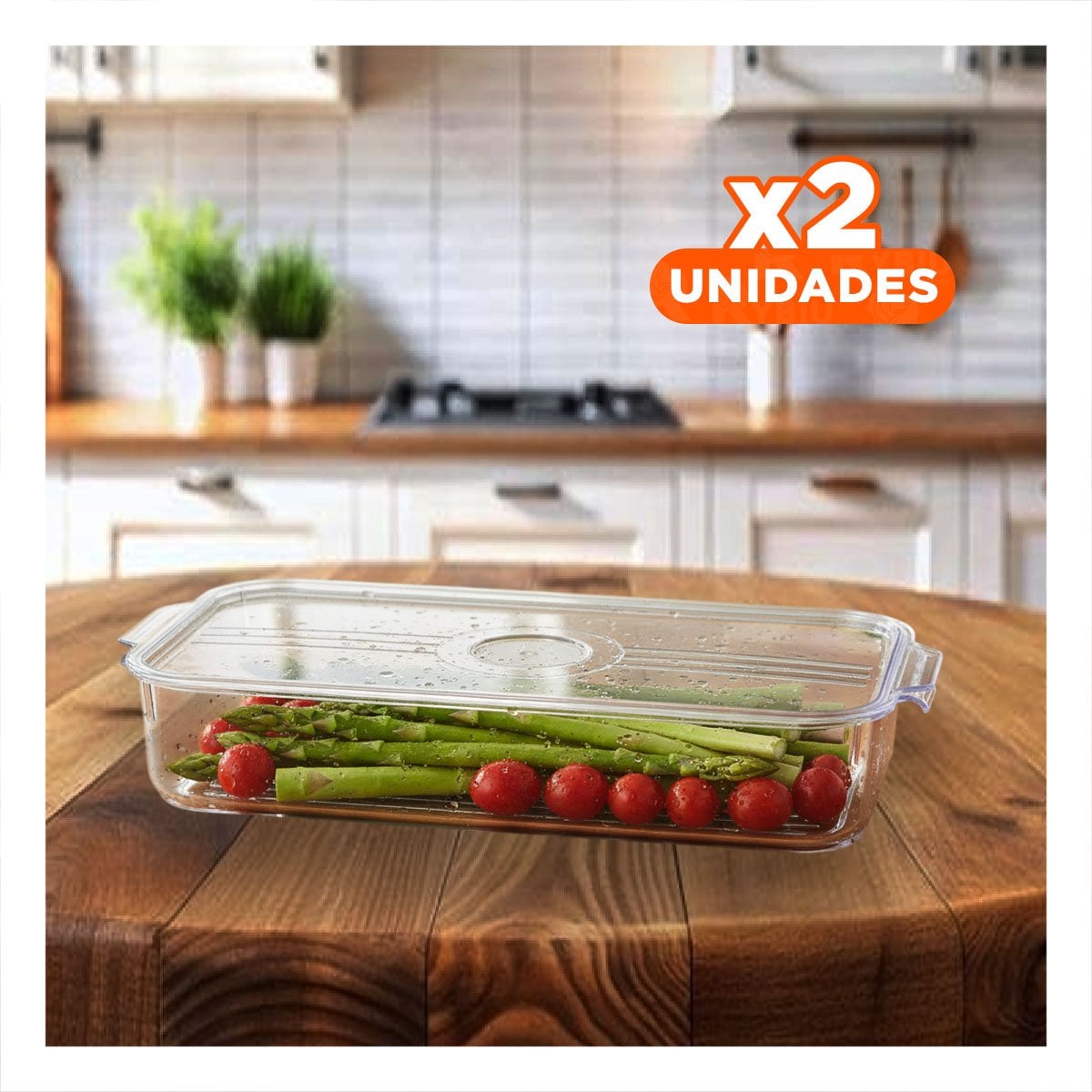 PACK2 DEPOSITO RECTANGULAR PARA ORDENAR VERDURAS 30X16X5CM TRANSPARENTE Y+PAPEL REGALO - 1
