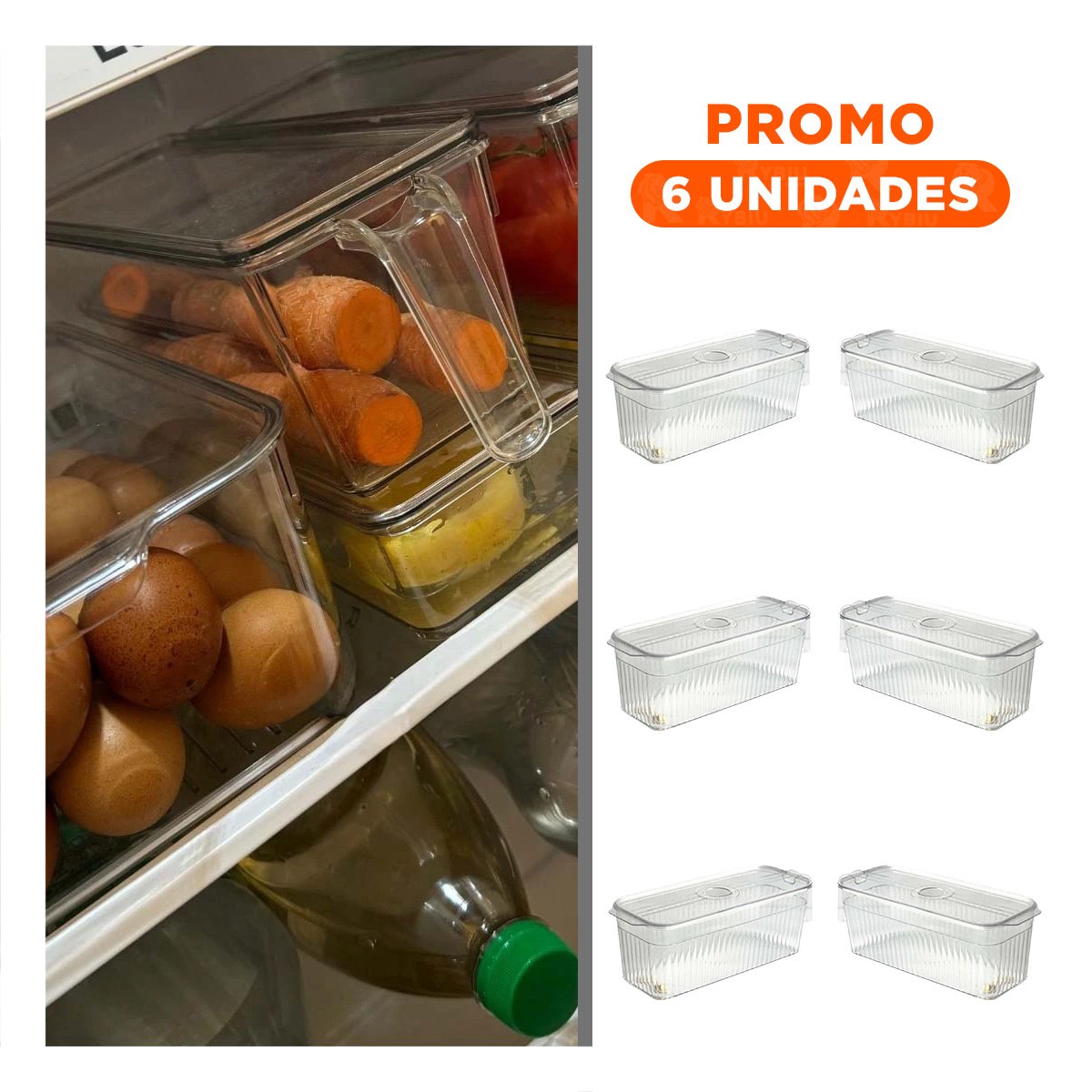 PACK6 DEPOSITO MULTIUSO PARA REFRIGERADOR 26X15X30CM TRANSPARENTE Y+REGALO STICKER - 1