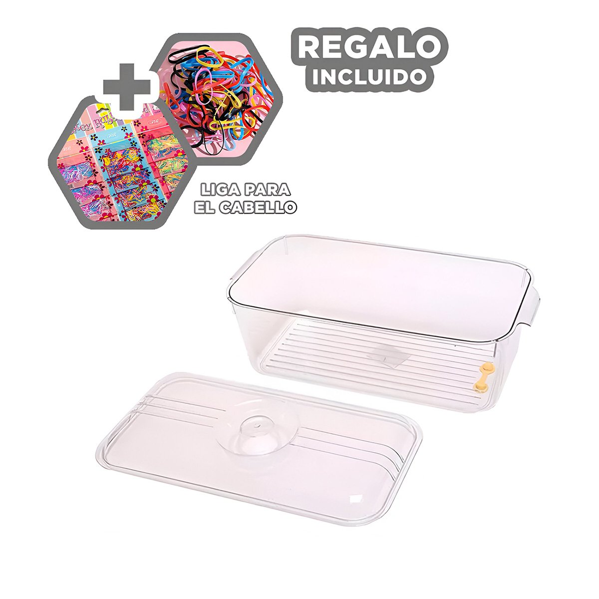 CHAROLA DE ACRILICO RECTANGULAR CON TAPA OVALADA PRACTICO 30X16X11CM Y+LIGAS REGALO - 2