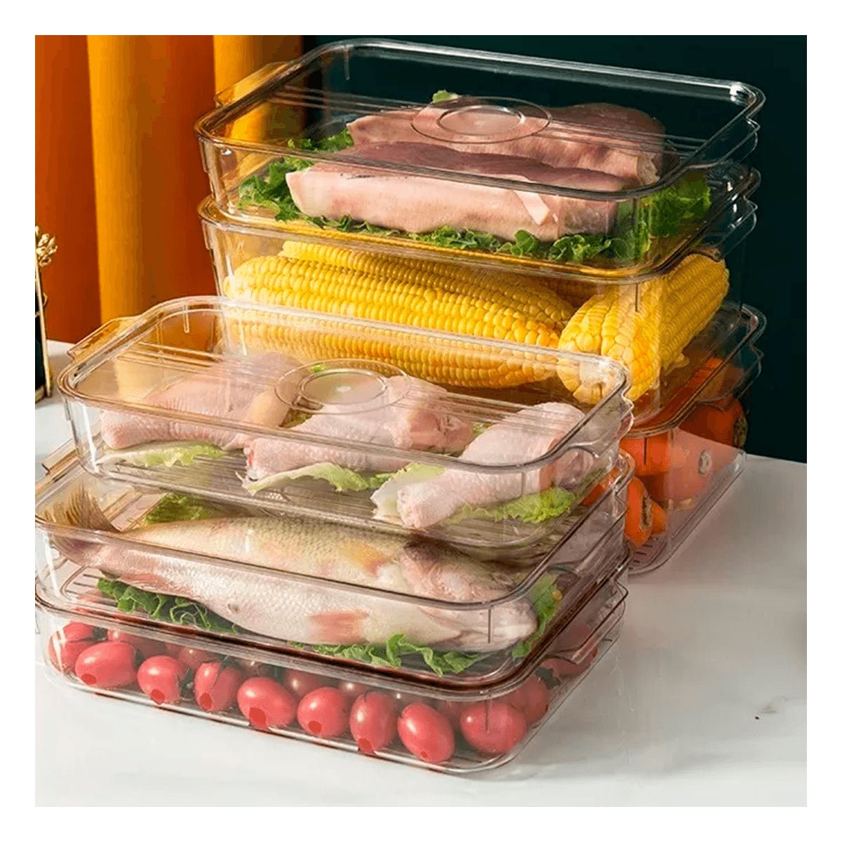 PACK2 ORGANIZADOR TRANSPARENTE PARA ALIMENTOS CON DRENAJE 30X16X11CM Y+REGALO STICKER - 3