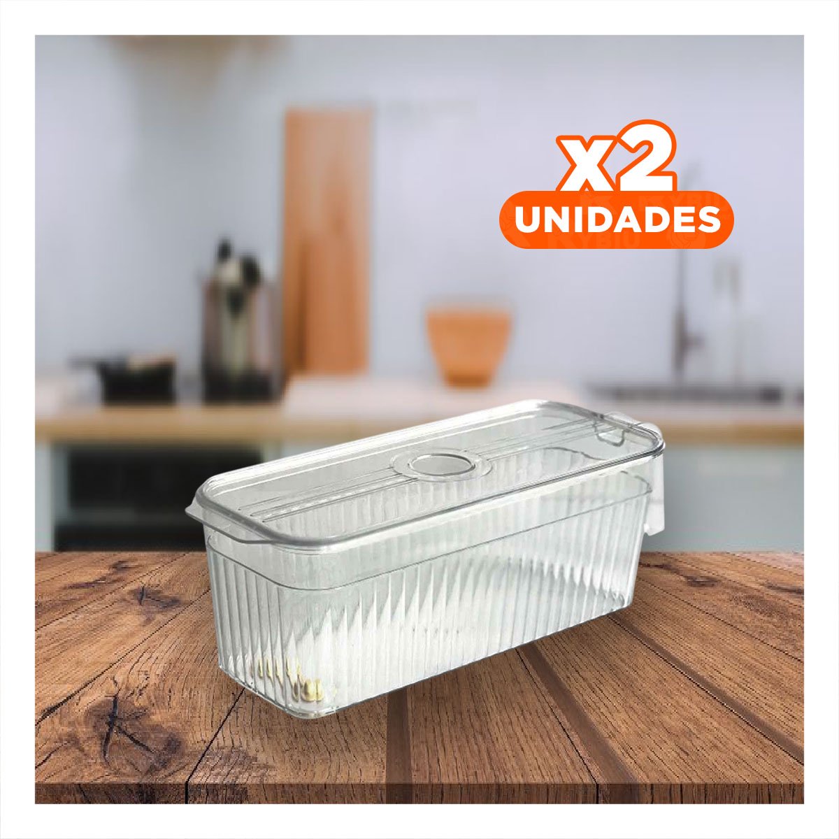 PACK2 CHAROLA RECTANGULAR APILABLE PARA ALIMENTOS 26X15X30CM TRANSPARENTE Y+PAPEL REGALO - 1