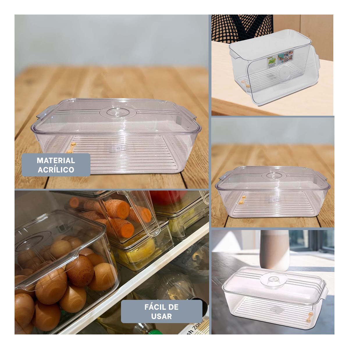 PACK6 ORGANIZADOR DE COCINA CON ASAS PEQUEÑAS 30X15X15CM TRANSPARENTE Y+PAPEL REGALO - 3