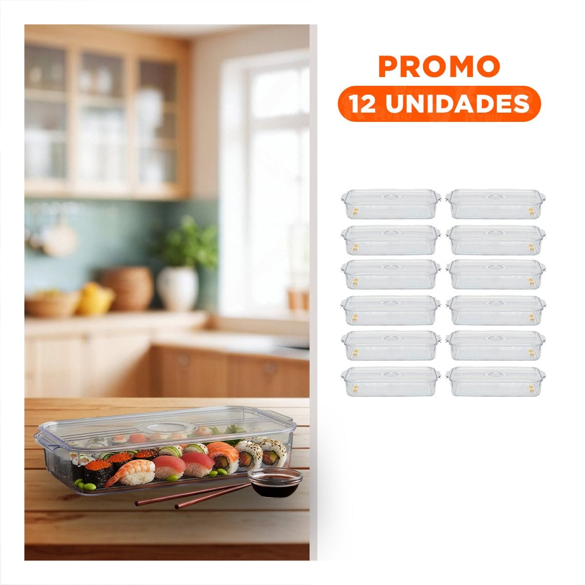 PACK12 CONTENEDOR LIVIANO CON ASAS 30X16X5CM TRANSPARENTE - 1