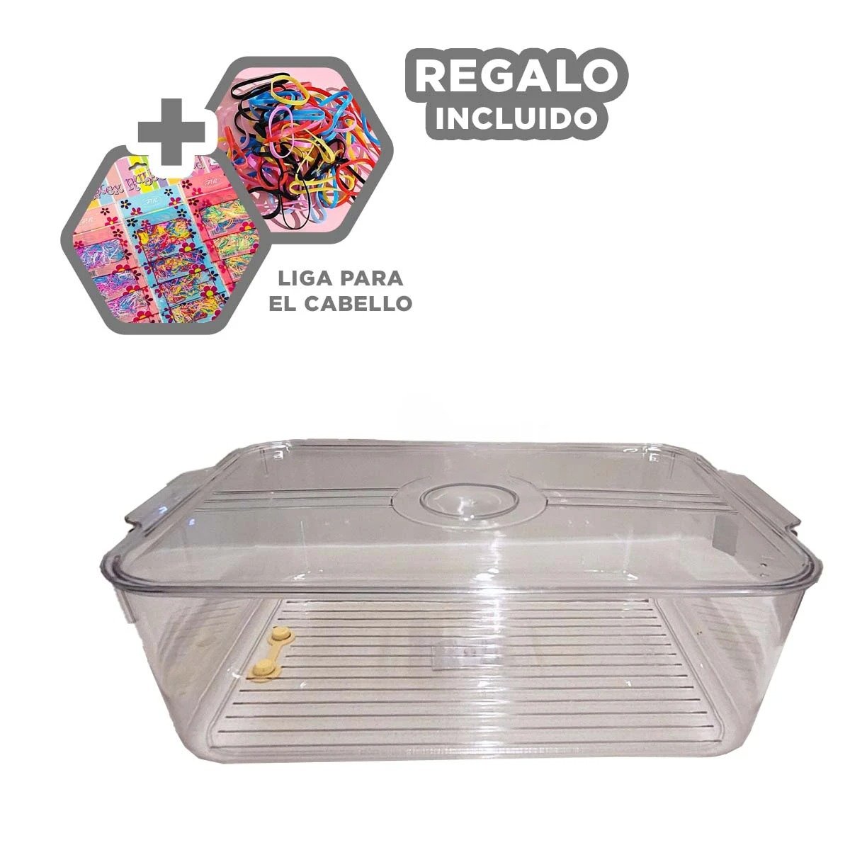 CONTENEDOR MULTIUSO CON ASAS PEQUEÑAS 30X15X15CM TRANSPARENTE Y+LIGAS REGALO - 2