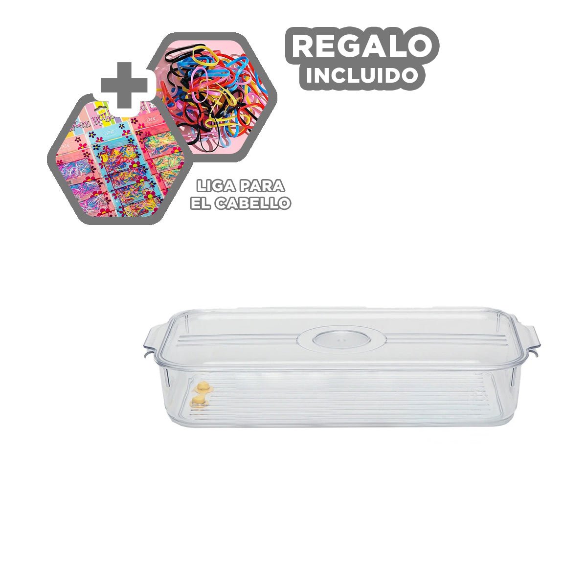 BANDEJA ORGANIZADORA CON SALIDA DE AGUA 30X16X5CM TRANSPARENTE Y+LIGAS REGALO - 2