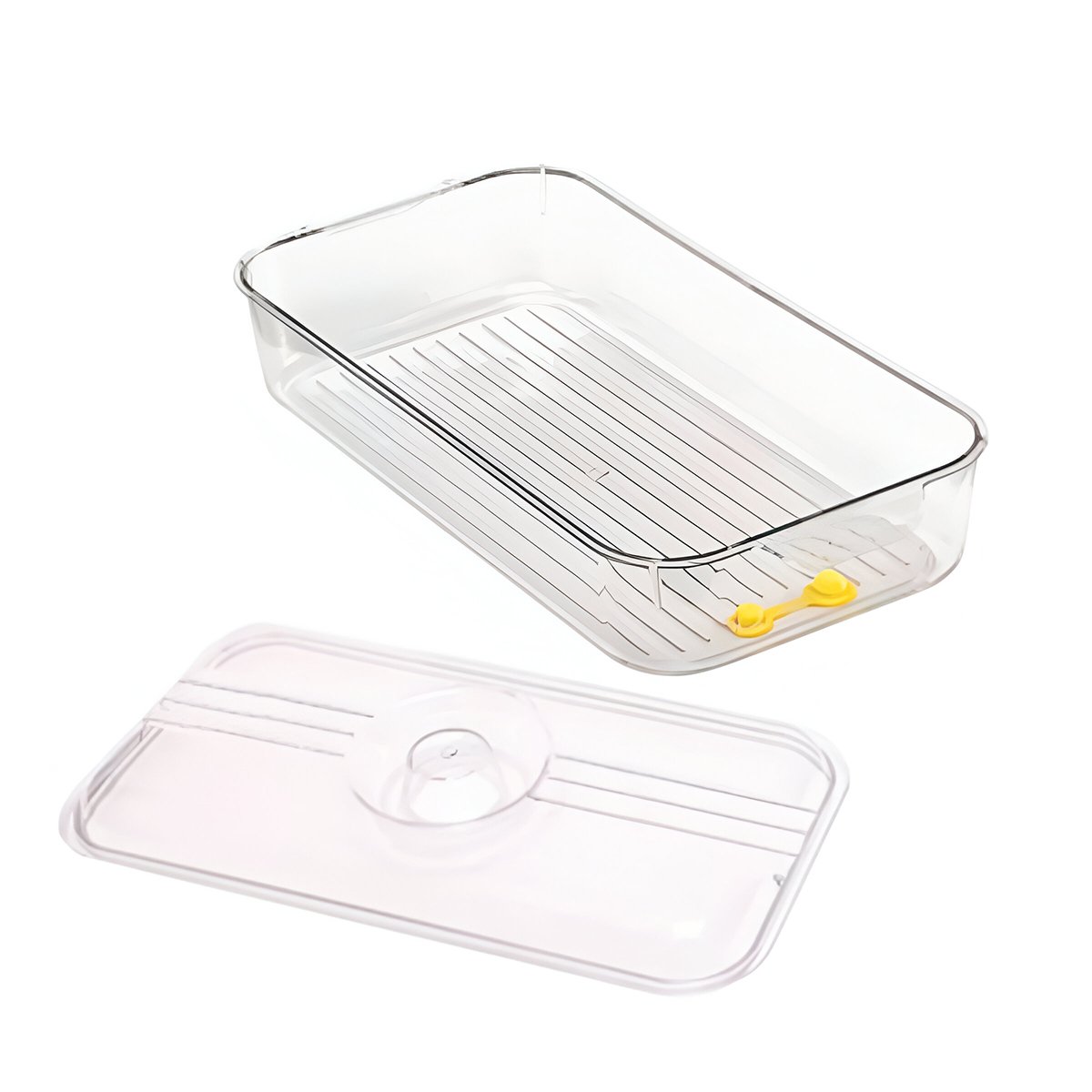 BANDEJA ORGANIZADORA CON SALIDA DE AGUA 30X16X5CM TRANSPARENTE Y+LIGAS REGALO - 5