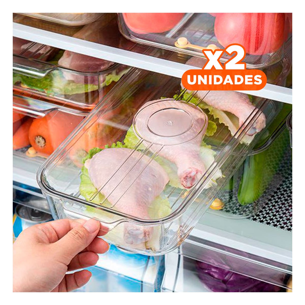 PACK2 ORGANIZADOR DE REFRIGERADORA CON DESAGUE Y ASAS 30X16X11CM Y+PAPEL REGALO - 1