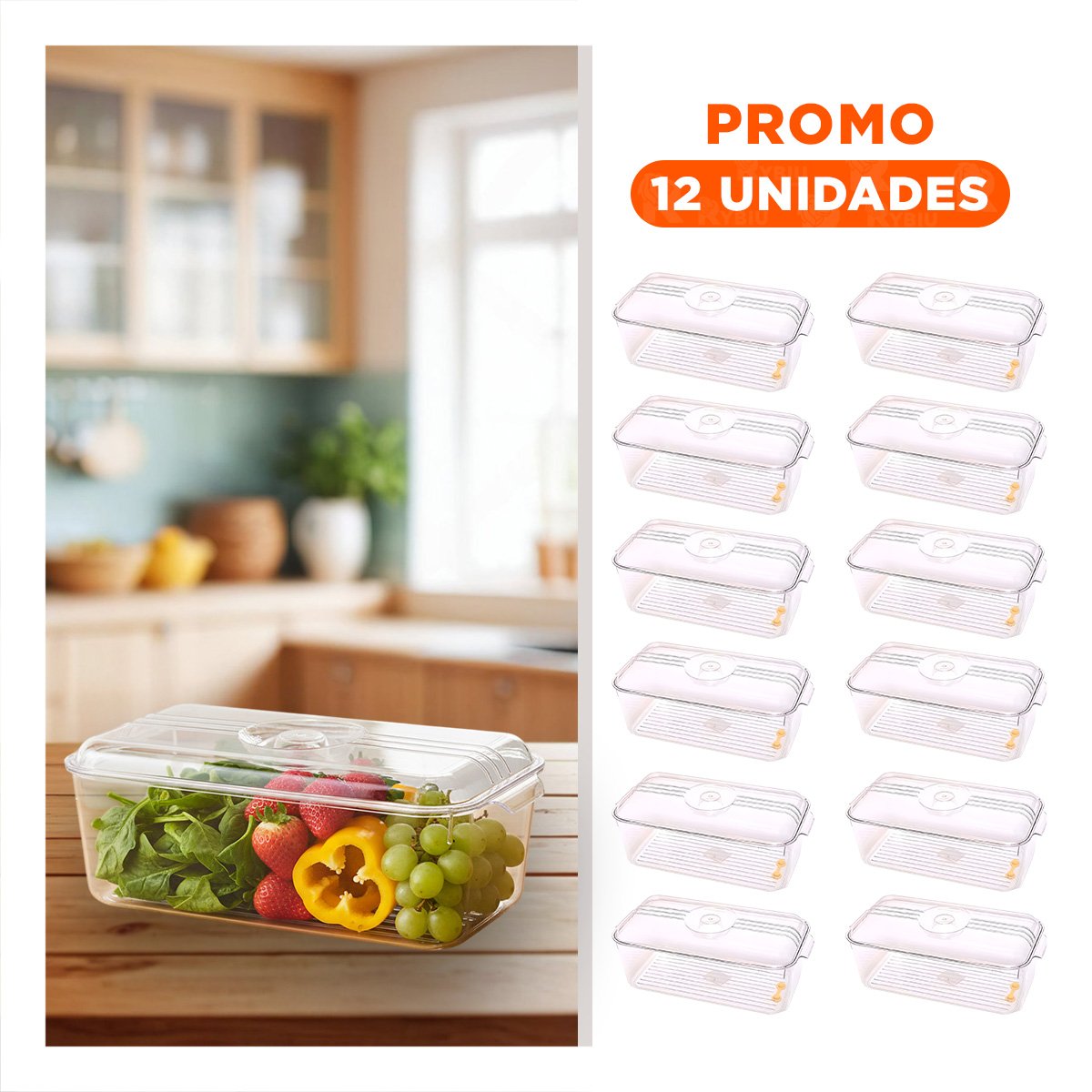 PACK12 RECIPIENTE MULTIUSO RECTANGULAR CON SALIDA DE AGUA 30X16X11CM - 1